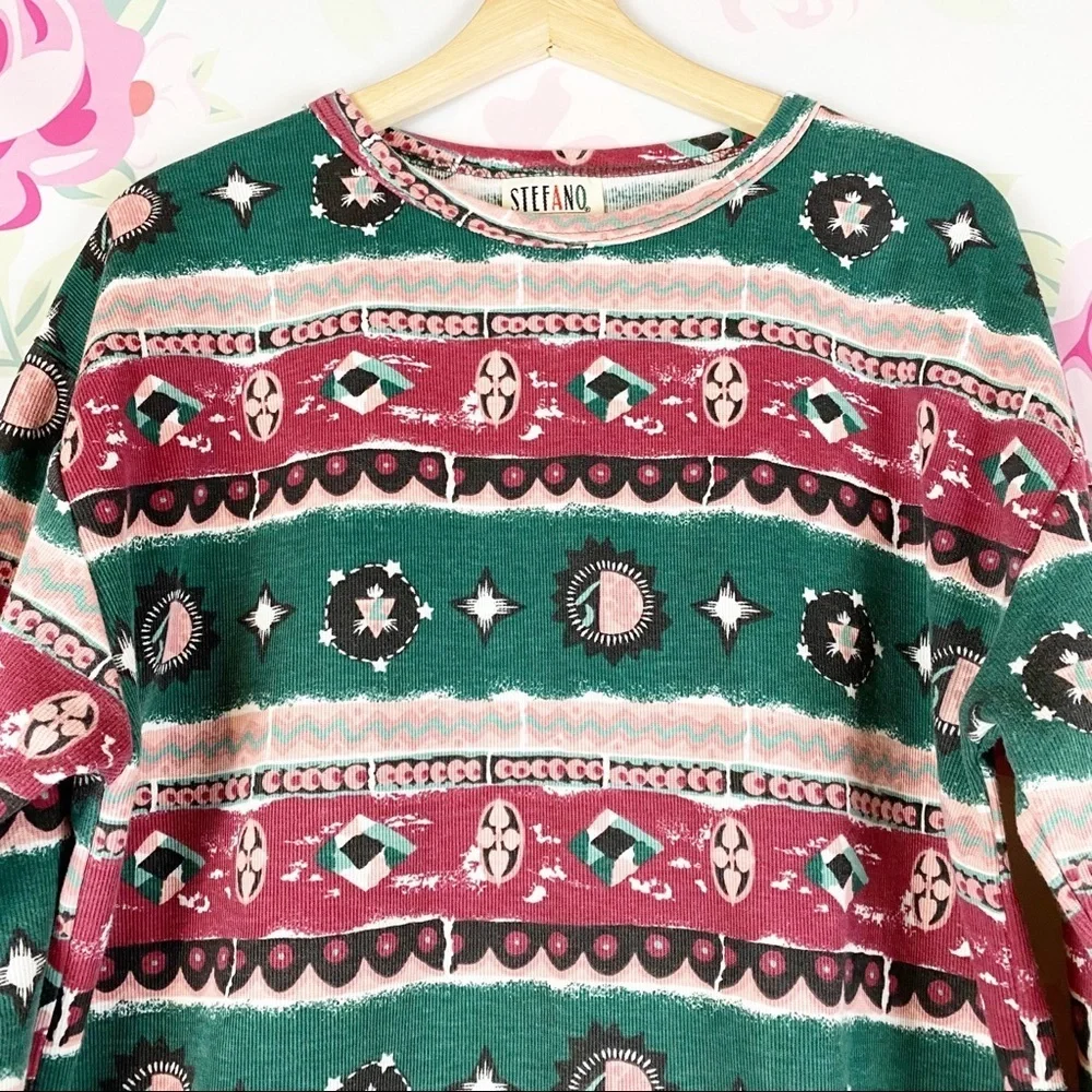 Vintage Stefano Geometric Long Sleeve Shirt M - Picture 2 of 8